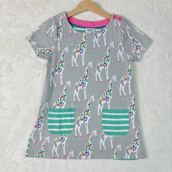 Mini Boden Other - Mini Boden Giraffe Dress Kids 6-7Y Gray Good Short Sleeve Cotton Pockets